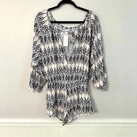 Eberjey Rumba Reed Romper Long Sleeves Lightweight Tie Neck Sz M/L NWT - Picture 4 of 13